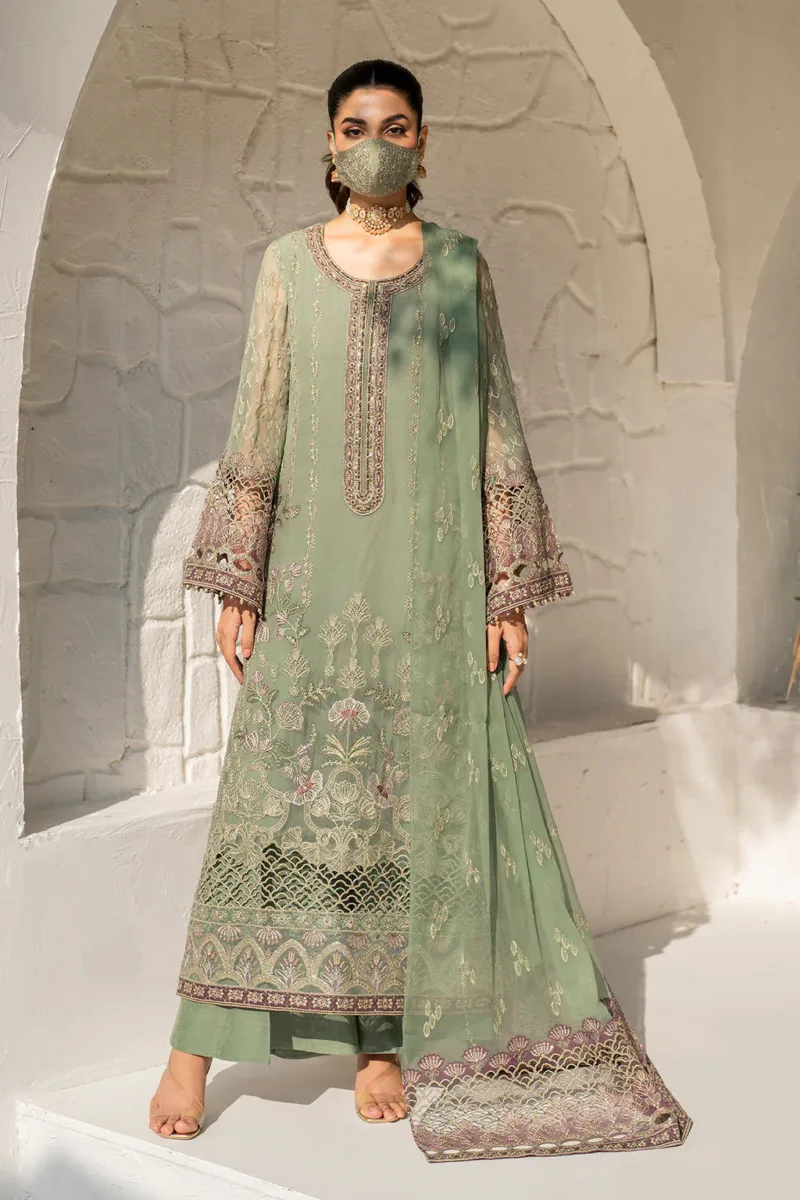 Chartreuse Green 3-Pc Unstitched Embroidered Chiffon Suit By Naqsh | S-1406 - Patel Brothers NX 3