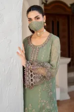 Chartreuse Green 3-Pc Unstitched Embroidered Chiffon Suit By Naqsh | S-1406 - Patel Brothers NX 12