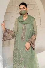 Chartreuse Green 3-Pc Unstitched Embroidered Chiffon Suit By Naqsh | S-1406 - Patel Brothers NX 15