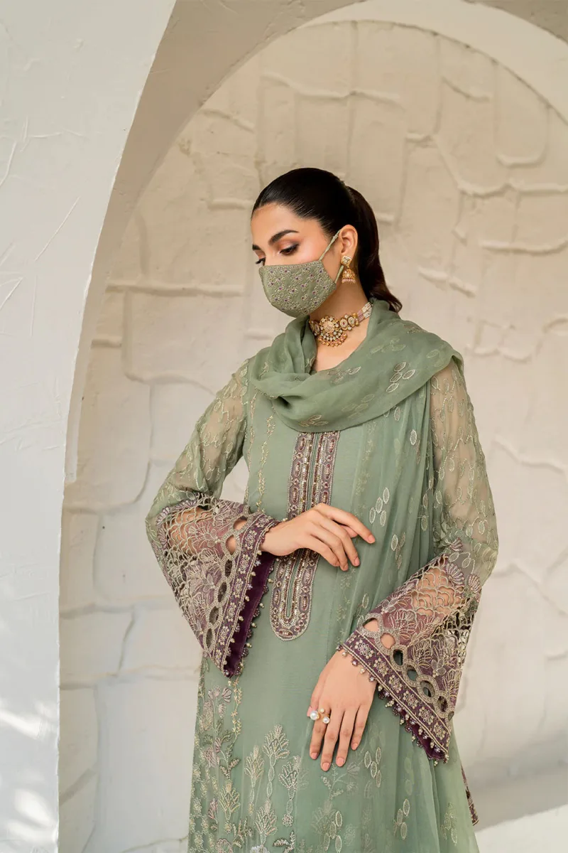 Chartreuse Green 3-Pc Unstitched Embroidered Chiffon Suit By Naqsh | S-1406 - Patel Brothers NX 8