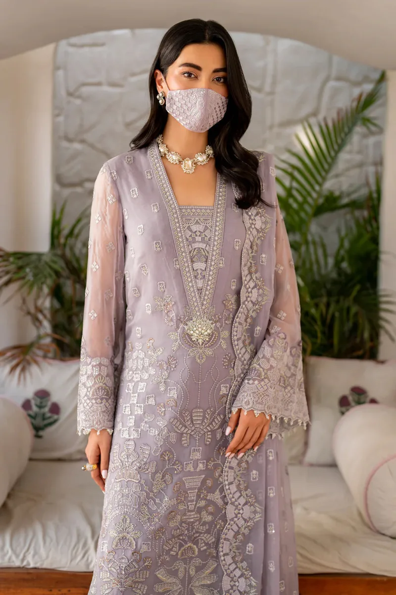 Light Lavender 3-Pc Unstitched Embroidered Chiffon Suit By Naqsh | S-1408 - Patel Brothers NX 6