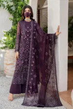 Dark Plum 3-Pc Unstitched Embroidered Chiffon Suit By Naqsh | S-1409 - Patel Brothers NX 9