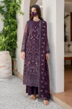 Dark Plum 3-Pc Unstitched Embroidered Chiffon Suit By Naqsh | S-1409 - Patel Brothers NX 14