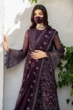 Dark Plum 3-Pc Unstitched Embroidered Chiffon Suit By Naqsh | S-1409 - Patel Brothers NX 13