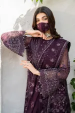 Dark Plum 3-Pc Unstitched Embroidered Chiffon Suit By Naqsh | S-1409 - Patel Brothers NX 12