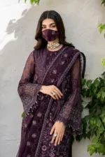 Dark Plum 3-Pc Unstitched Embroidered Chiffon Suit By Naqsh | S-1409 - Patel Brothers NX 11