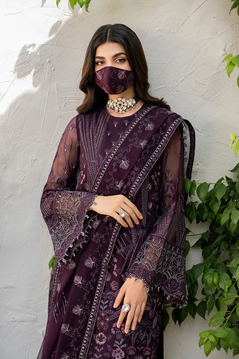 Dark Plum 3-Pc Unstitched Embroidered Chiffon Suit By Naqsh | S-1409 - Patel Brothers NX 5