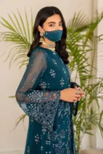 Peacock Blue 3-Pc Long Unstitched Embroidered Chiffon Suit By Naqsh | S-1410 - Patel Brothers NX 13