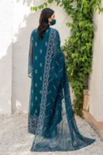 Peacock Blue 3-Pc Long Unstitched Embroidered Chiffon Suit By Naqsh | S-1410 - Patel Brothers NX 11