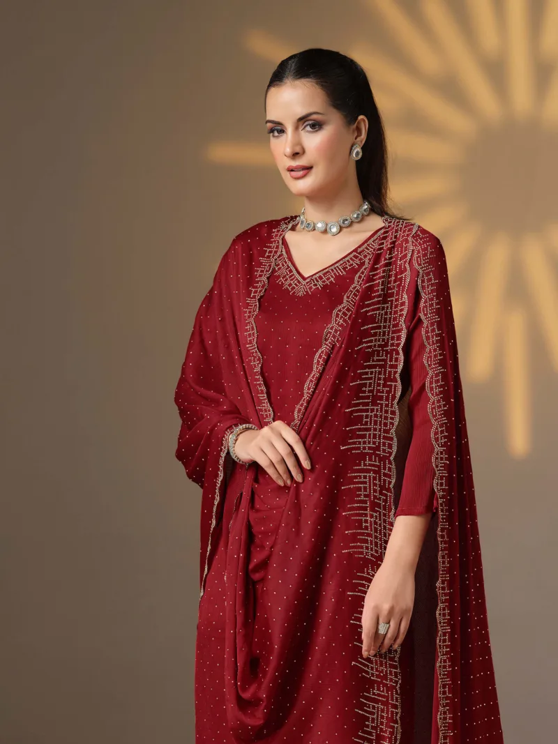 Glitter by Vipul Fashion | Soft Satin Chiffon Party Wear Salwar Kameez with Heavy Swarovski Work | VPL-6051 - Patel Brothers NX 6