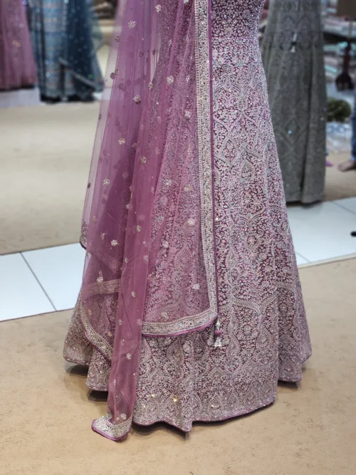 Kashmiri Embroidered Cameo Pink Long Bridal Dress with Swarovski Stone Work | EXC8619-A - Patel Brothers NX 4