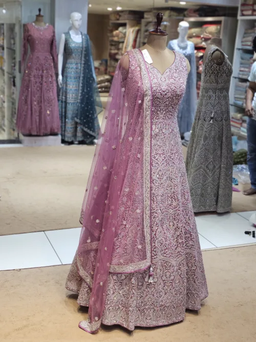 Kashmiri Embroidered Cameo Pink Long Bridal Dress with Swarovski Stone Work | EXC8619-A - Patel Brothers NX 3