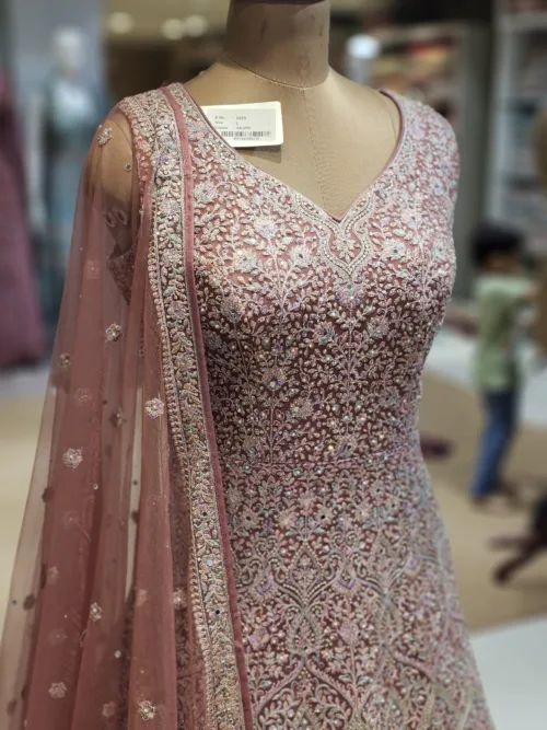 Kashmiri Embroidered Lip Pink Long Bridal Dress with Swarovski Stone Work | EXC8619-C - Patel Brothers NX 2