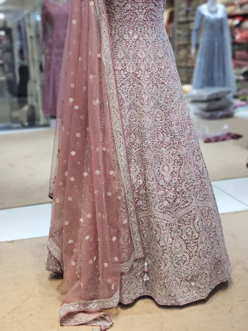 Kashmiri Embroidered Lip Pink Long Bridal Dress with Swarovski Stone Work | EXC8619-C - Patel Brothers NX 4