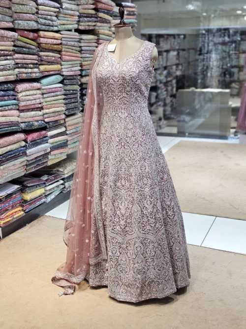 Kashmiri Embroidered Lip Pink Long Bridal Dress with Swarovski Stone Work | EXC8619-C - Patel Brothers NX 3