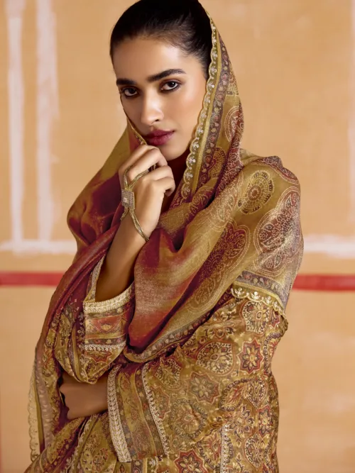 Nayaab by Kimora Heer | Pure Muslin Silk Salwar Suit with Banarasi Zari & Pitta Embroidery | KMR-9541 - Patel Brothers NX 4