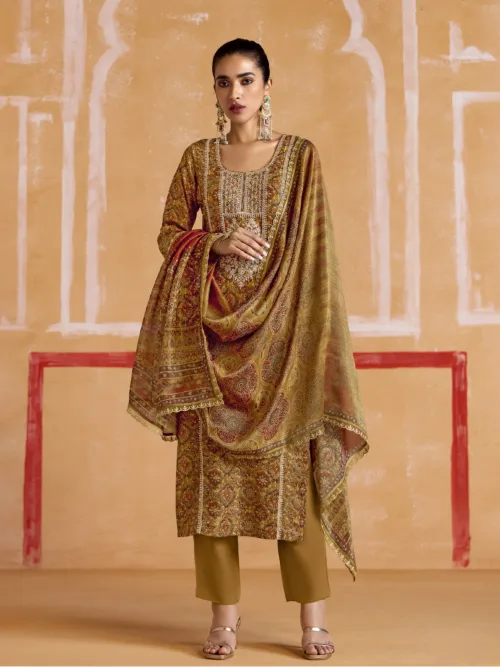 Nayaab by Kimora Heer | Pure Muslin Silk Salwar Suit with Banarasi Zari & Pitta Embroidery | KMR-9541 - Patel Brothers NX