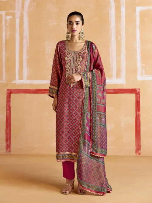 Nayaab by Kimora Heer | Pure Muslin Silk Salwar Suit with Banarasi Zari & Pitta Embroidery | KMR-9542 - Patel Brothers NX