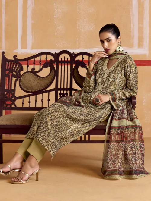 Nayaab by Kimora Heer | Pure Muslin Silk Salwar Suit with Banarasi Zari & Pitta Embroidery | KMR-9543 - Patel Brothers NX 4