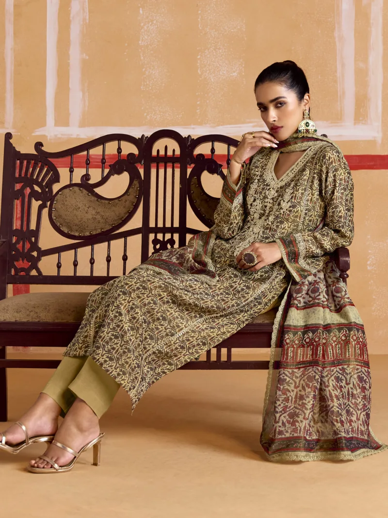 Nayaab by Kimora Heer | Pure Muslin Silk Salwar Suit with Banarasi Zari & Pitta Embroidery | KMR-9543 - Patel Brothers NX 6