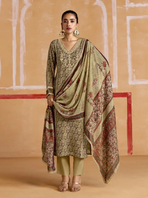 Nayaab by Kimora Heer | Pure Muslin Silk Salwar Suit with Banarasi Zari & Pitta Embroidery | KMR-9543 - Patel Brothers NX