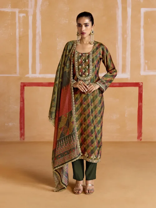 Nayaab by Kimora Heer | Pure Muslin Silk Salwar Suit with Banarasi Zari & Pitta Embroidery | KMR-9545 - Patel Brothers NX