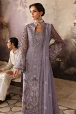 Lilac Gray Unstitched Embroidered Chiffon Long Shirt or Maxi by Mehak | E-805 - Patel Brothers NX 12