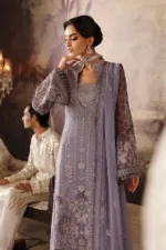 Lilac Gray Unstitched Embroidered Chiffon Long Shirt or Maxi by Mehak | E-805 - Patel Brothers NX 13