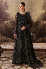 Black Unstitched Embroidered Chiffon Long Shirt or Maxi by Mehak | E-806 - Patel Brothers NX 8