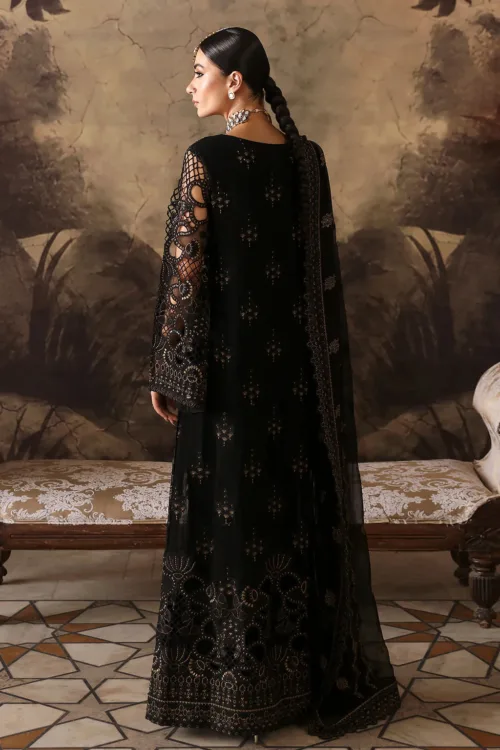 Black Unstitched Embroidered Chiffon Long Shirt or Maxi by Mehak | E-806 - Patel Brothers NX 2