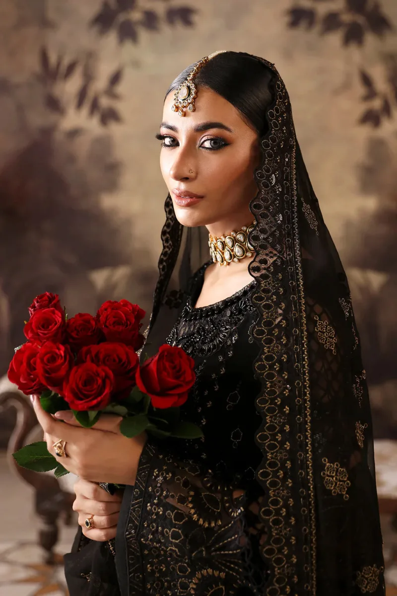 Black Unstitched Embroidered Chiffon Long Shirt or Maxi by Mehak | E-806 - Patel Brothers NX 6