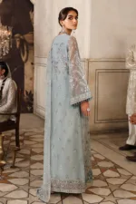 Aqua Gray Unstitched Embroidered Organza Long Shirt or Maxi by Mehak | E-807 - Patel Brothers NX 9