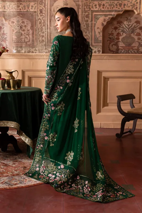 Nur Mahal by Nureh NE-138 | Dark Green Silk Party Wear Suit with Embroidery & Cutwork - Patel Brothers NX 2