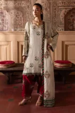 Nur Mahal by Nureh NE-139 | Ivory Cream & Red Silk Party Wear Suit with Makaish & Embroidery - Patel Brothers NX 10