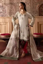 Nur Mahal by Nureh NE-139 | Ivory Cream & Red Silk Party Wear Suit with Makaish & Embroidery - Patel Brothers NX 13