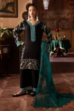 Nur Mahal by Nureh NE-140 | Black Silk Party Wear Suit with Turquoise Organza Dupatta - Patel Brothers NX 14