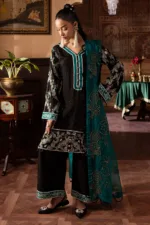 Nur Mahal by Nureh NE-140 | Black Silk Party Wear Suit with Turquoise Organza Dupatta - Patel Brothers NX 12