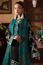 Nur Mahal by Nureh NE-140 | Black Silk Party Wear Suit with Turquoise Organza Dupatta - Patel Brothers NX 18