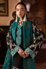 Nur Mahal by Nureh NE-140 | Black Silk Party Wear Suit with Turquoise Organza Dupatta - Patel Brothers NX 19