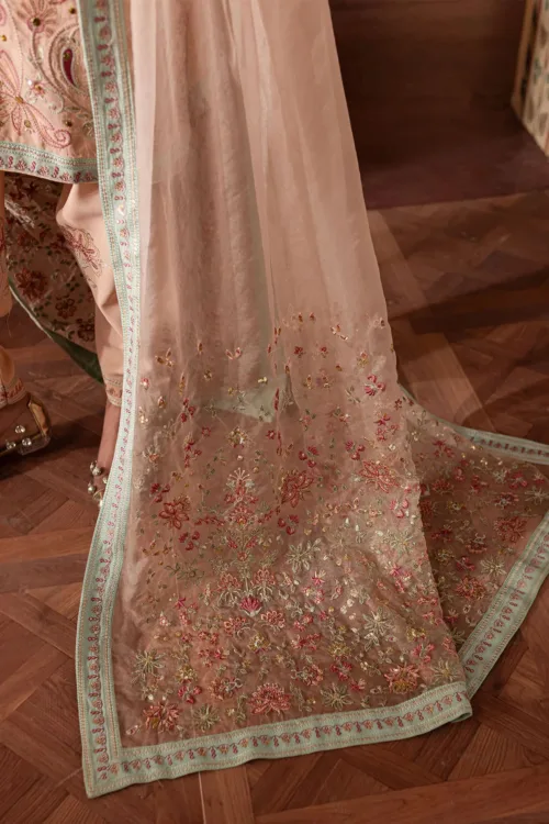 Nur Mahal by Nureh NE-141 | Nude Peach Silk Party Wear Suit with Embroidered Dupatta - Patel Brothers NX 3