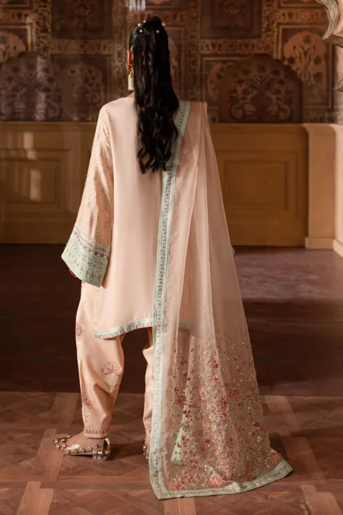 Nur Mahal by Nureh NE-141 | Nude Peach Silk Party Wear Suit with Embroidered Dupatta - Patel Brothers NX 2