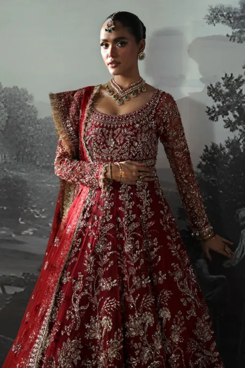 Red Unstitched Hand-Embellished Net Bridal Peshwas by Afrozeh | Anastasia – The Brides Edit 841 - Patel Brothers NX 2