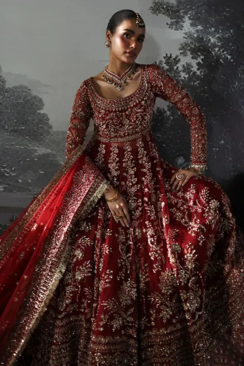 Red Unstitched Hand-Embellished Net Bridal Peshwas by Afrozeh | Anastasia – The Brides Edit 841 - Patel Brothers NX 3