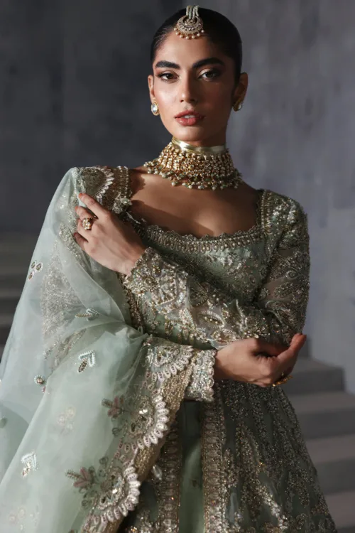 Sea Green Unstitched Hand-Embellished Bridal Gown by Afrozeh | Livia – The Brides Edit 843 - Patel Brothers NX 3