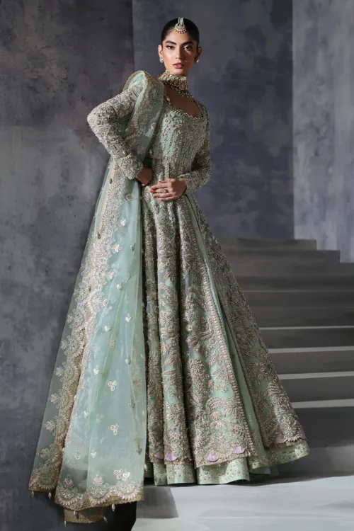 Sea Green Unstitched Hand-Embellished Bridal Gown by Afrozeh | Livia – The Brides Edit 843 - Patel Brothers NX