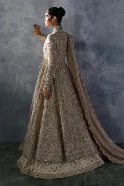 Peach Pink Unstitched Hand-Embellished Angrakha Bridal Gown by Afrozeh | Emilia – The Brides Edit 845 - Patel Brothers NX 2