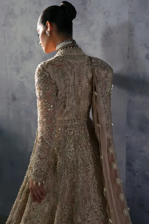 Peach Pink Unstitched Hand-Embellished Angrakha Bridal Gown by Afrozeh | Emilia – The Brides Edit 845 - Patel Brothers NX 3