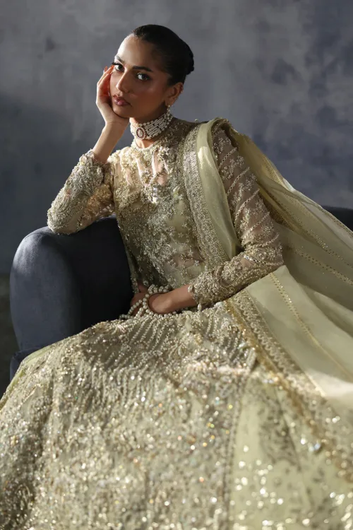 Light Green Unstitched Hand-Embellished Organza Bridal Shirt & Lehenga by Afrozeh | Orazio – The Brides Edit 846 - Patel Brothers NX 4