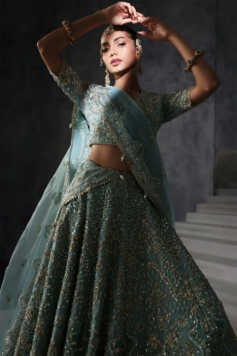 Turquoise Unstitched Hand-Embellished Lehenga Choli by Afrozeh | Amore – The Brides Edit 848 - Patel Brothers NX 8