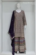 Dark Purple Embroidered Chinon Chiffon 3PC Set | Luxury Formal Wear 3592 A - Patel Brothers NX 7